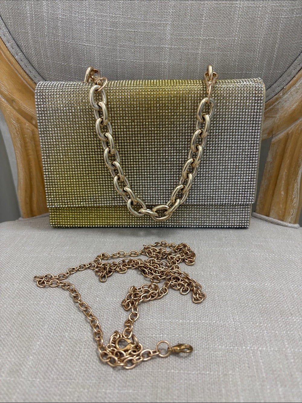 Gold and Silver Crystal Chain Shoulder Bag